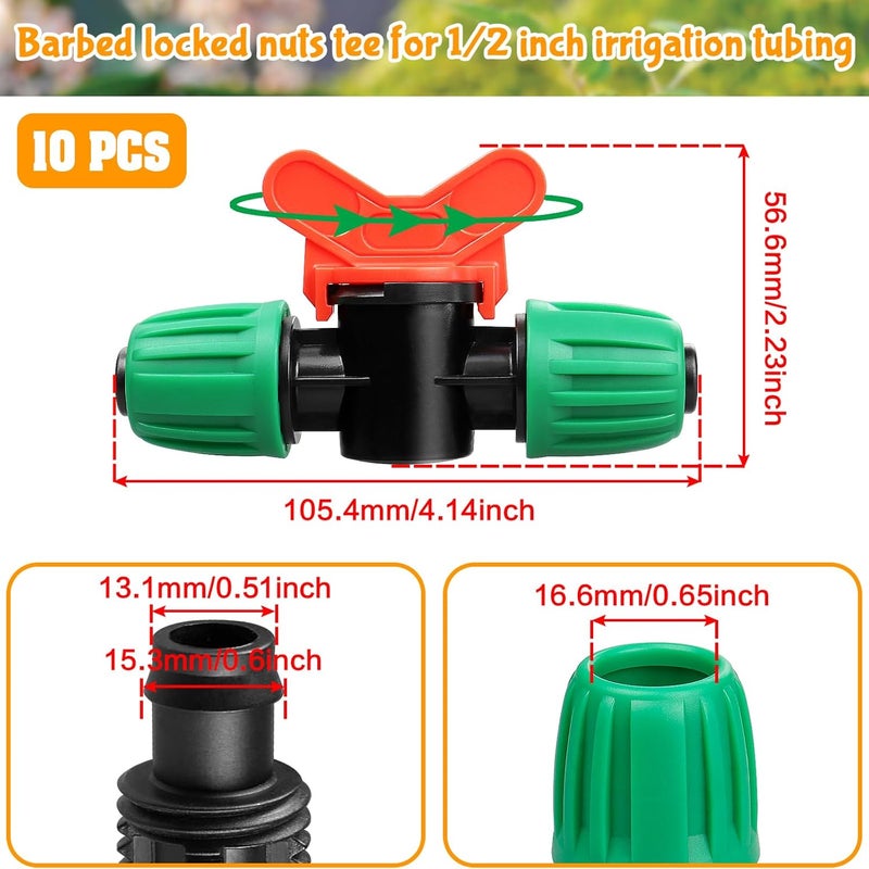 Gardrip 10 Pack Drip Irrigation Valve for 1/2 Inch Drip Tubing (1/2" ID x 0.65" OD)：1/2'' In-line Locked Barbed Ball Valve Drip Line Shut Off Valve Parts In Irrigation System for Garden - Image 2